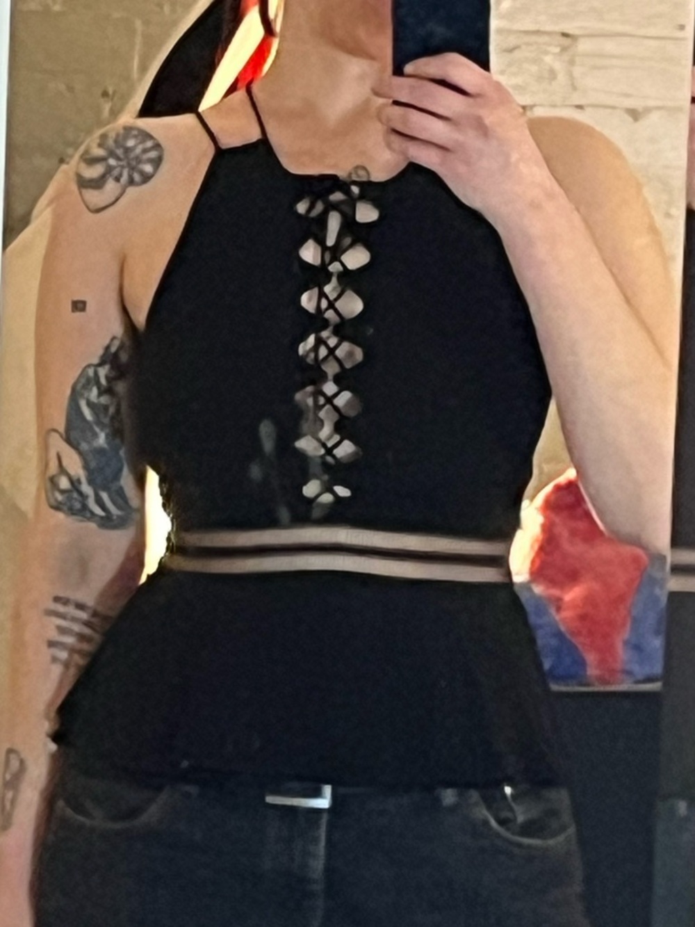 Jonathan Simkhai Black Lace-Up Peplum Top